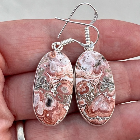 Artisan Jewelry - Crazy Lace Agate Sterling Silver 2” Earrings